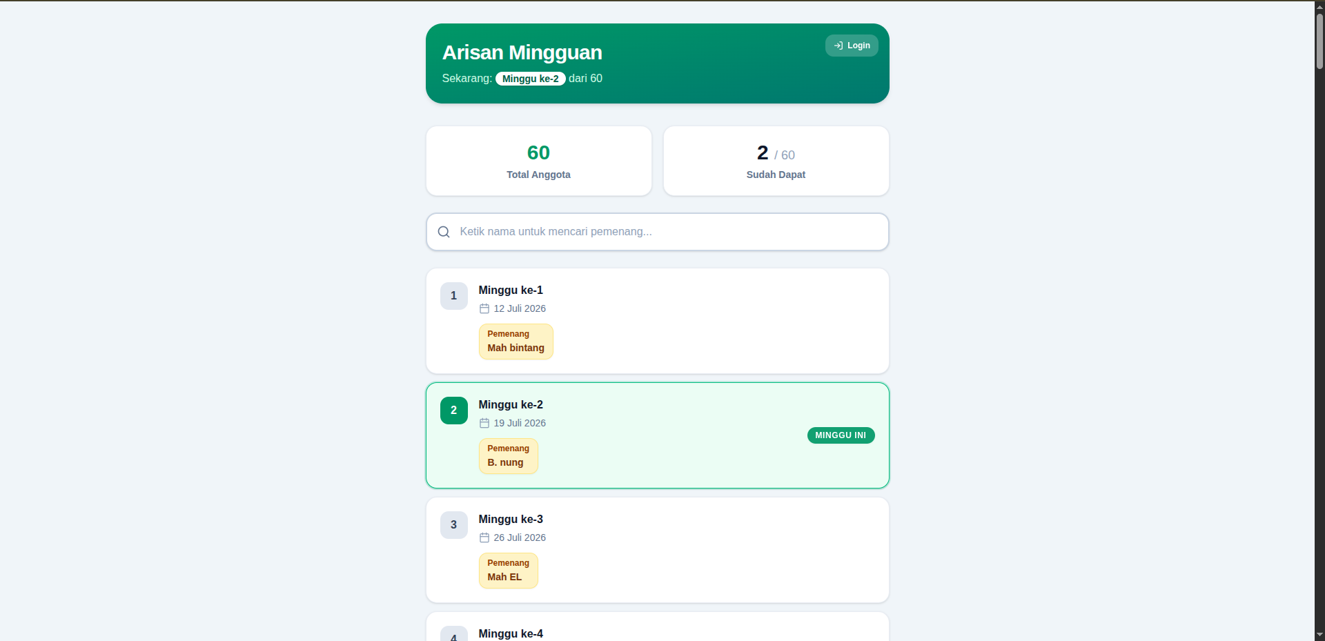 Weekly Arisan Management System